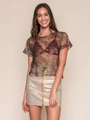 Cadiz Sheer Metallic Lace Top