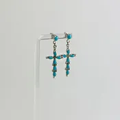 Beautiful Handcrafted Sleeping Beauty Turquoise & Sterling Silver Cross Dangle Earrings, Posts