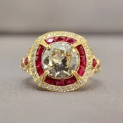 1.77ct Old Round Antique Cut Diamond and Ruby Ring