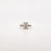 Emerald Cut Engagement Ring with Hidden Halo and Accent Shank