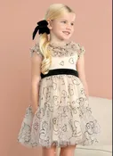Abel & Lula Girls Beige Flocked Hearts Tulle Dress