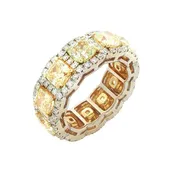 13.35 CT. Fancy Yellow Cushion and White Diamond Eternity Band in 14K Yellow Gold