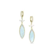 aquamarine cabochon navette, diamond lotus drop earring on diamond huggie hoop, <br>in 18k yellow gold, <br>1.03ct