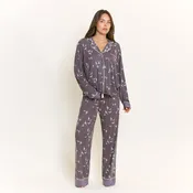 All American Long PJ Set in Boulder Grey Birds