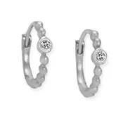 0.04ct Round Diamonds in 14K Gold Beaded Huggie Hoop Earrings