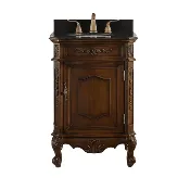 24 Inch Traditional Freestanding Brown Debellis Bathroom Vanity, Single Sink, Black Granite Top, Fully Assembled