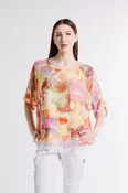 Adriana Splatter 3/4 Slv Silk Double Raw Edge Top (BQ209P)