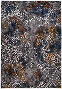 Abstract Spotted Rug – Black with Silver, Charcoal, Red-Brown, Mustard, Green, and Deep Blue Highlights.