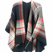 Black Gray Plaid Shawl