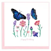 Birthday Flowers & Blue Butterflies Quilled Greeting Card