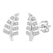 10K White Gold Leaf Button Natural Diamonds Earrings