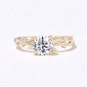 14K Gold 1CT Round Moissanite Ring Branch Vine Promise Ring
