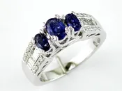 Three stone Oval Shape Sapphire and Diamond Ring