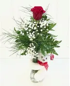 BEAR HUG VASE WITH 1 ROSE