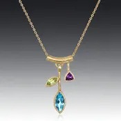 3 Stone Small Petal Blue Topaz Pendant Necklace