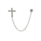 14K White Gold Cross and Stud Climber Earring