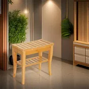 Bamboo Shower Bench with Storage Shelf, Natural Wood, 1-Person