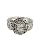 Oval Diamond Halo 3 Stone Ring
