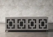 ISABELLA-86" STUNNING OAK MEDIA CONSOLE IN A SOOTHING COASTAL GREY FINISH