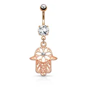 Beaded Outline Hamsa with Center CZ Dangle Navel Ring