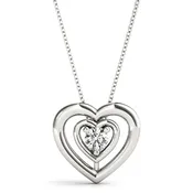 1/2CT Double Heart 10K White Gold Pendant Necklace Lab Diamond