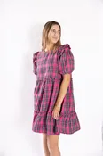 Belle Tartan Plaid Dress – Holiday Party Dress with Puff Sleeves