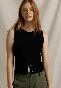 Andrea Lux Rib Button-Up Tank