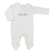 Baby Boys White Blue Footed Onesie with Collar
