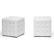 2 Ottomans Cube in White Faux Leather