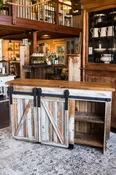 Three Compartment Rolling Door Barnwood Cabinet, THICK TOP — Smucker Village