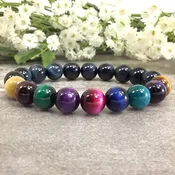 10mm Multicolor Tigers Eye TigerEye Bracelet Stretchy String Bracelet Anxiety Relief Healing Protection Balancing Bracelet