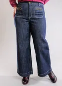 Charlie B Cropped Patch Pocket Wide Leg Jeans with Horsebit Detail