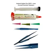 Amtech Inventec NC-559-V2 Tacky Solder Flux 10CC + Curved Tweezers For Micro Soldering Repair - Kit