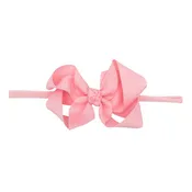 1/4" Nylon Headband with Grosgrain Hair Bow - Pink