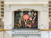 Abstract Botanical Glass Kitchen Backsplash: Tempered Glass Stove Top Cover