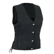 Amara - Ladies Black Denim Vest with Laces
