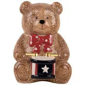 107oz Figural Teddy Bear Cookie Jar W-Red Tie Holding A Drum