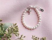 Girls Silver Pearl Baby Baptism Bracelet | Lacey
