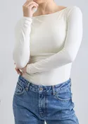 Boat Neck Ruched Detail Long Sleeve Knit Top