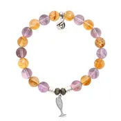Amethyst Citrine Gemstone Bracelet with Cheers Sterling Silver Charm