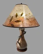 “Mischievous Crow” ceramic lamp by Ephraim Faience along with a beautiful mica shade