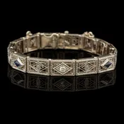 Antique Diamond & Synthetic Sapphire Platinum Filigree Bracelet