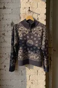 Bandana Pattern Half Zip Sweater