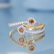 14k White & Yellow Gold By-Pass Halo Heart Diamond Ring