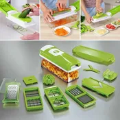 12-in-1 Vegetable Slicer with Ergonomic Hand Guard – Multi-Blade Vegetable Cutter for Safe Food Prep