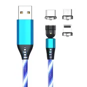 REFLEX CAMERA 1M Magnetic 3-in-1,  540-Degree Rotation Luminous Cable - Lightning, Micro USB, USB-C (Blue)