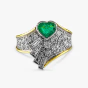 18K Gold Vintage Emerald and Diamond Ring / Eternal Love