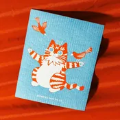 Birds and Cat - Swedish Dishcloth