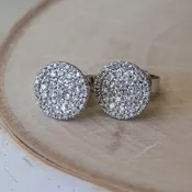 14K white gold disc earrings encrusted with pavé diamonds