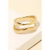Warped Metallic Double Line Ring Gold